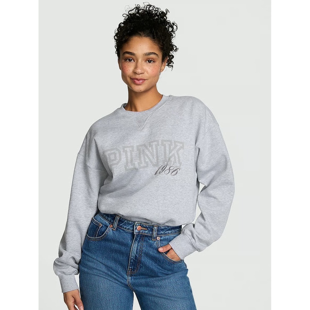 Victoria's Secret PINK Gray Crewneck Sweatshirt Graphic Pullover L Lounge Comfy